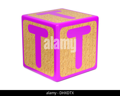 Letter T on Childrens Alphabet Block. Stock Photo