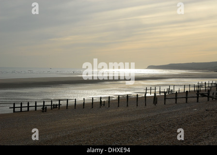 A beach scene below Rye harbour Stock Photo