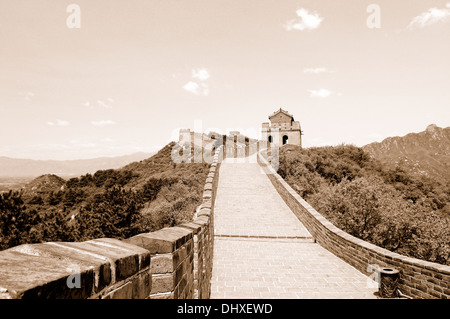 on the Great Wall of China sepia Stock Photo