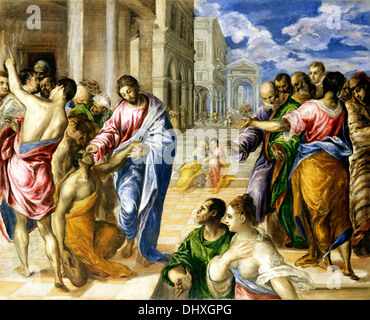 The Miracle of Christ Healing the Blind - by El Greco, 1570 Stock Photo