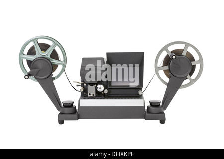 Old vintage 8mm film editor machine with chroma green screen Stock