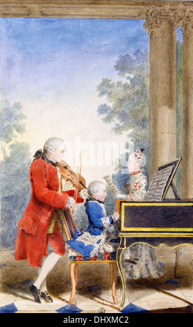 Leopold Mozart with his children Wolfgang and Nannerl at the piano by ...