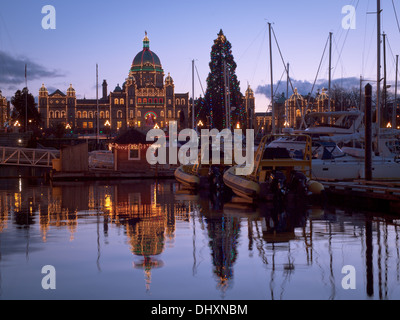 A view of the British Columbia Parliament at Christmas.  Victoria, British Columbia, Canada. Stock Photo