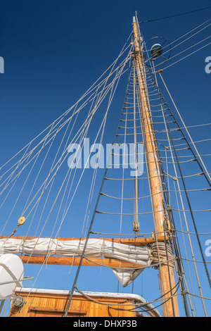 Masts and sails of a tall sailing ship in Amaliehaven, Copenhagen, Denmark Stock Photo