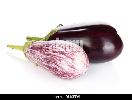 Two ripe eggplants. Isolated on white background Stock Photo