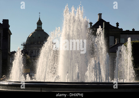 Fountains in front of Amalienborg Palace in Copenhagen, Denmark Stock Photo