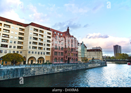 Building on the banks of river Spree in Central Berlin, Germany. Stock Photo