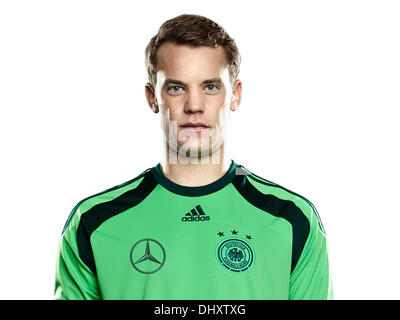 14th November 2013. Portrait of german national football goalkeeper Manuel Neuer in the kit for the FIFA football World Cup 2014 in Brasil Credit:  kolvenbach/Alamy Live News Stock Photo