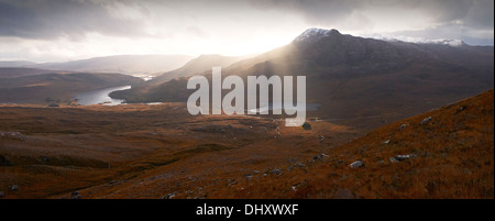 Aerial view of Loch Bharranch, Glen Torridon in the Scottish Highlands, UK. Stock Photo