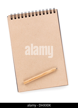 Vintage spiral notepad pencil on wooden board top view Stock Photo - Alamy