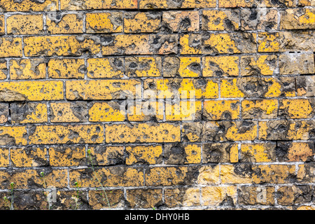 vintage red brick wall background with with bullet holes from WW2. Stock Photo
