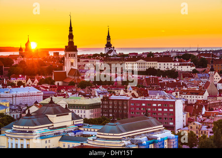 Dawn in Tallinn, Estonia at the old city. Stock Photo