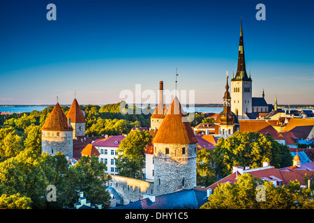 Dawn in Tallinn, Estonia at the old city from Toompea Hill. Stock Photo