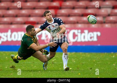Wrexham, Wales. 16th Nov, 2013. Taylor Welch (USA &amp; New York Raiders) during the Rugby League World Cup Quarter Final between England and France from the Racecourse Stadium. Credit:  Action Plus Sports/Alamy Live News Stock Photo