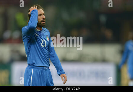 Milan, Italy. 15th Nov, 2013. Italy's Andrea Pirlo gestures during the friendly soccer match between Italy and Germany at Giuseppe Meazza Stadium (San Siro) in Milan, Italy, 15 November 2013. Photo: Andreas Gebert/dpa/Alamy Live News Stock Photo