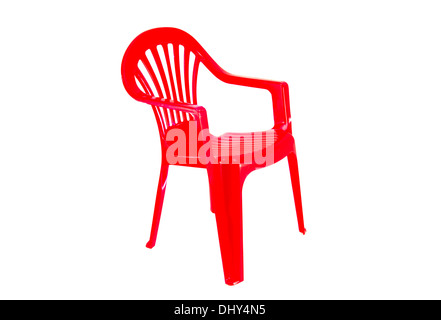 Red plastic chair isolated on a white background Stock Photo