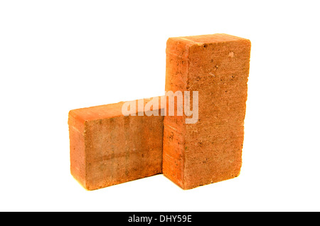 two red clay  brick isolated on white background Stock Photo