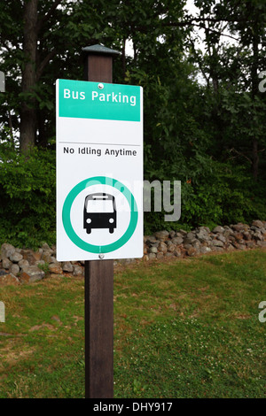 No Idling sign telling bus drivers not to leave their engines running while waiting in car park, Gettysburg, Pennsylvania, USA