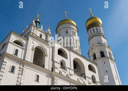 Architectural detail of The Ivan the Great Bell Tower and Assumption Belfry on Cathedral Square in the Moscow Kremlin Stock Photo