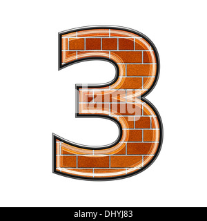 abstract 3d digit with brick wall texture - 3 Stock Photo