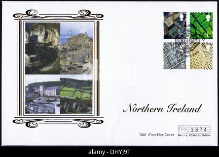 Commemorative 1st 2nd E & 65 postage stamp first day cover for Northern Ireland issue postmark Belfast 6th March 2001 Stock Photo