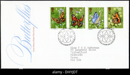 Commemorative Post Office 14p 18p 22p & 25p postage stamp first day cover for Butterflies issue postmark Edinburgh 13 May !981 Stock Photo