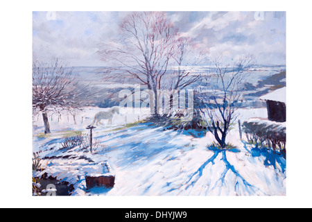 Winter Snow Landscape Oil Painting Stock Photo