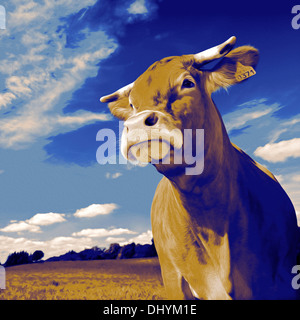 Cow portrait in pop-art style. Portrait de vache façon Pop Art. Stock Photo