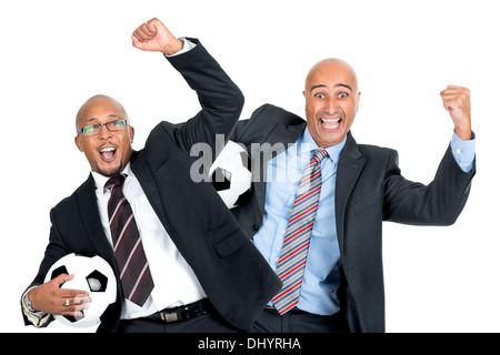 Businessmen with soccer ball isolated in white Stock Photo