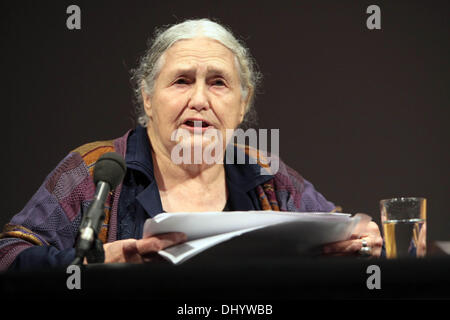 FILE - A file photo dated 03 October 2007 shows the British writer Doris Lessing during a reading at the Thalia Theater in Hamburg, Germany. Doris Lessing died at the age of 94, according to media reports on 17 November 2013. Photo: Ulrich Perrey/dpa Stock Photo