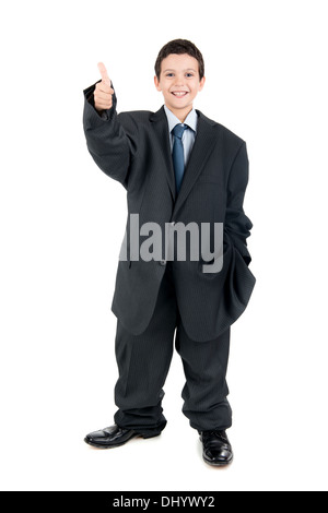 Young boy dressed with a big man's suit Stock Photo