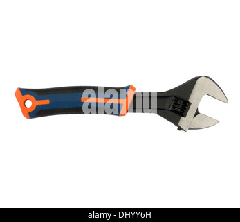 Adjustable wrench (spanner) with rubber handle cutout isolated on white background Stock Photo