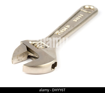 Forged steel monkey wrench (spanner) cutout isolated on white background Stock Photo