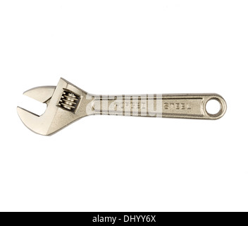 Forged steel monkey wrench (spanner) cutout isolated on white background Stock Photo