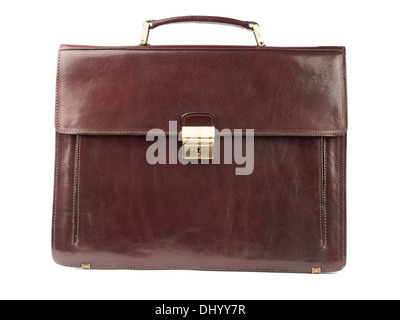 Brown leather briefcase isolated on white background Stock Photo