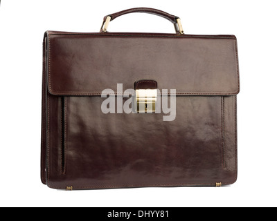 Brown leather briefcase isolated on white background Stock Photo
