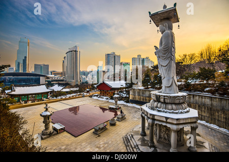 Seoul, South Korea skyline from Bongeunsa Temple. Stock Photo