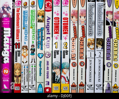 A selection of Japanese Manga books on a shelf Stock Photo