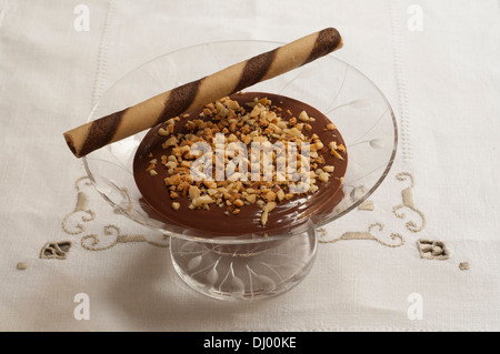 Cocoa Pudding with Amaretto and Hazelnut Stock Photo