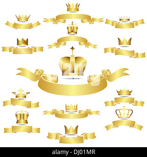 Gold 12 Crown Icons Set isolated on white background Stock Photo