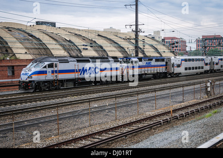 MARC MP36PH-3C Locomotive No 35 & GP39H-2 Locomotive No 73 outside Union Station, Washington, DC Stock Photo