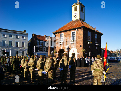 Yarm detachment Army Cadet Force Remembrance Day parade outside the Town Hall, High Street, Yarm, County Durham England Stock Photo