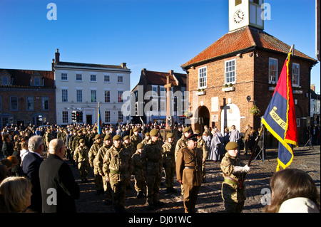Yarm detachment Army Cadet Force Remembrance Day parade outside the Town Hall, High Street, Yarm, County Durham England Stock Photo