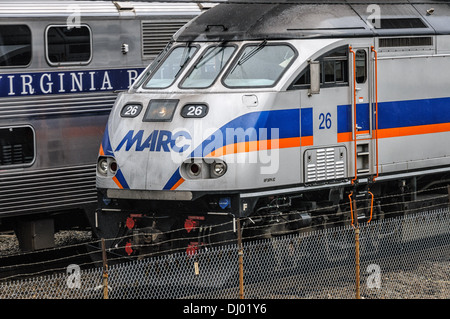 MARC MP36PH-3C Locomotive No 26 outside Union Station, Washington, DC Stock Photo