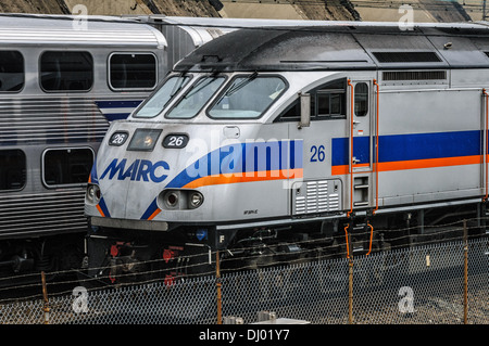 MARC MP36PH-3C Locomotive No 26 outside Union Station, Washington, DC Stock Photo