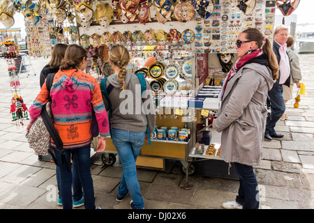 The sights of Venice Venezia Veneto region, northeastern Italy, Europe. Market stall street seller selling souvenirs Grand Canal Stock Photo