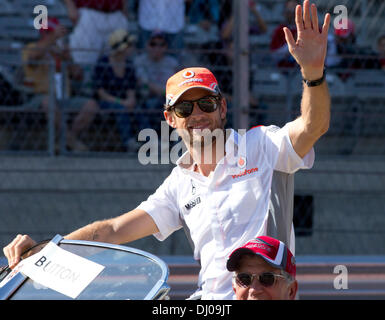 F1 driver Jenson Button at the driver's parade of the Formula 1 U.S. Grand Prix at the Circuit of the Americas near Austin, TX. Stock Photo