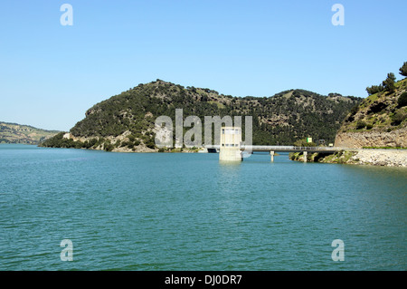 View across Guadalteba reservoir (Embalse de Guadalteba), Near Ardales, Malaga Province, Andalusia, Spain. Stock Photo