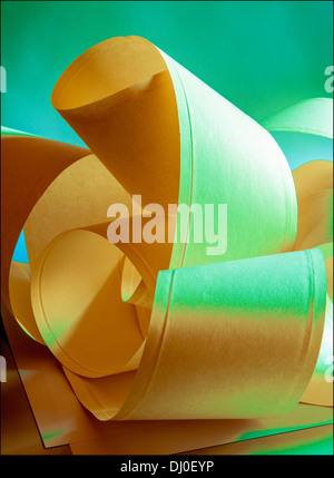 Yellow and green paper rolls Stock Photo