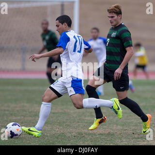 Charlotte, North Carolina, USA. 17th Nov, 2013. Tulsa Defender TONY ROCHA and Charlotte Forward GIUSEPPE GENTILE. The Charlotte 49ers beat the Tulsa Hurricanes to win the 2013 Conference USA Men's Soccer Championships. The final score was 1 to 0 and the match was held at Transamerica Field in Charlotte, NC. © Jason Walle/ZUMAPRESS.com/Alamy Live News Stock Photo